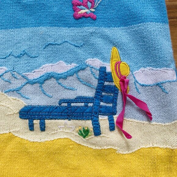 VTG The Quacker Factory L Blue Short Sleeve Beachy Knit Tunic Sweater Whimsical - Picture 7 of 16